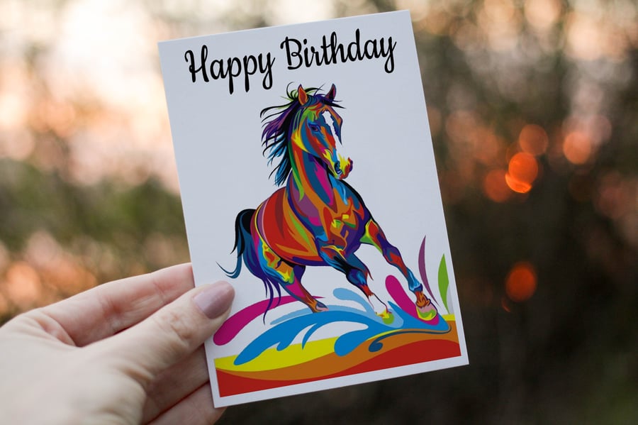 Horse Birthday Card, Rainbow Horse Birthday Card, Card for Birthday