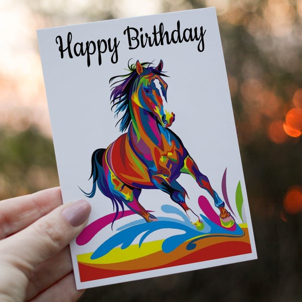 Horse Birthday Card, Rainbow Horse Birthday Card, Card for Birthday