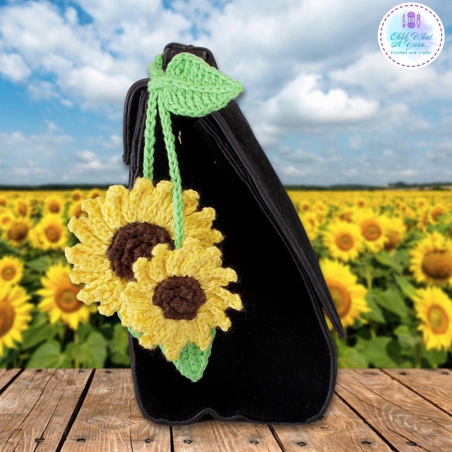 Image of Sunflower bag charm. Sunflower keyring. Sunflower gift. Sunflowers.