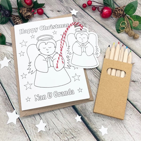 Coloured By Christmas Card & Gift Tag - Boy Angel - Personalised 