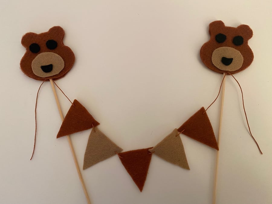 Teddy Bear Felt Cake Topper, Felt Cake Bunting, Handmade Cake Banner, Bear Cake 