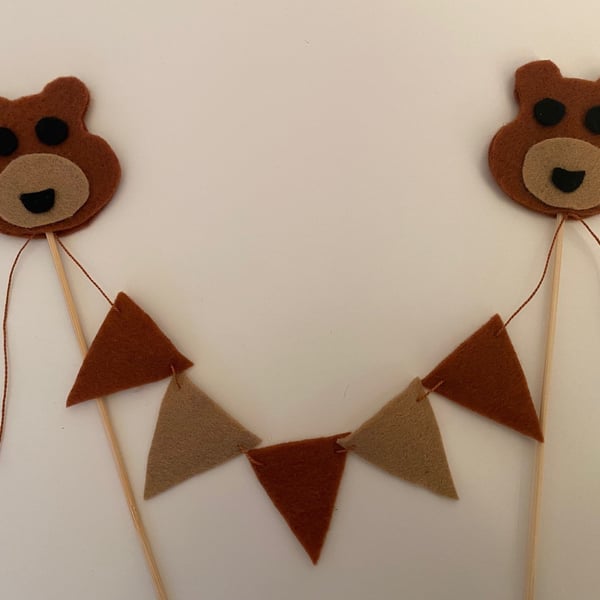 Teddy Bear Felt Cake Topper, Felt Cake Bunting, Handmade Cake Banner, Bear Cake 