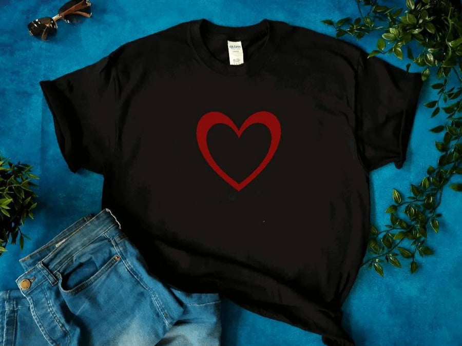 Heart T-shirt, unisex black t-shirt, for men, for women