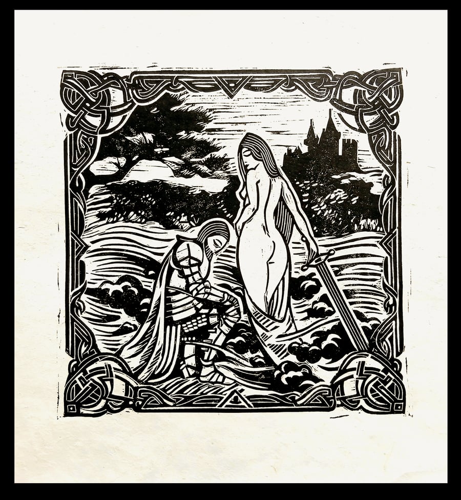 The Lady of the Lake from the Legend of King Arthur - a lincocut Print