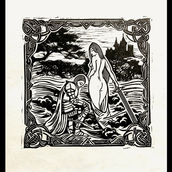 The Lady of the Lake from the Legend of King Arthur - a lincocut Print