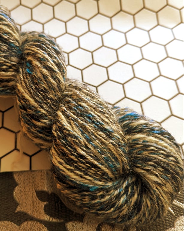 Blueberry Swirl hand spun yarn – wool and plant fibres - 200 yards