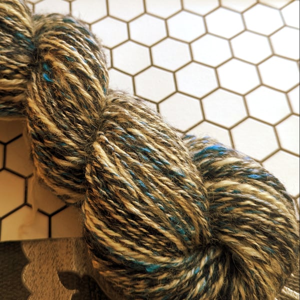 Blueberry Swirl hand spun yarn – wool and plant fibres - 200 yards
