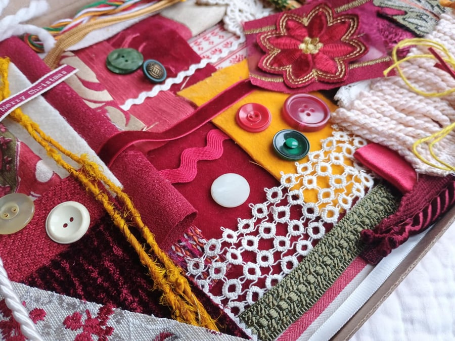 Red Velvet Christmas Slow Stitching Kit large - vintage and reclaimed textiles