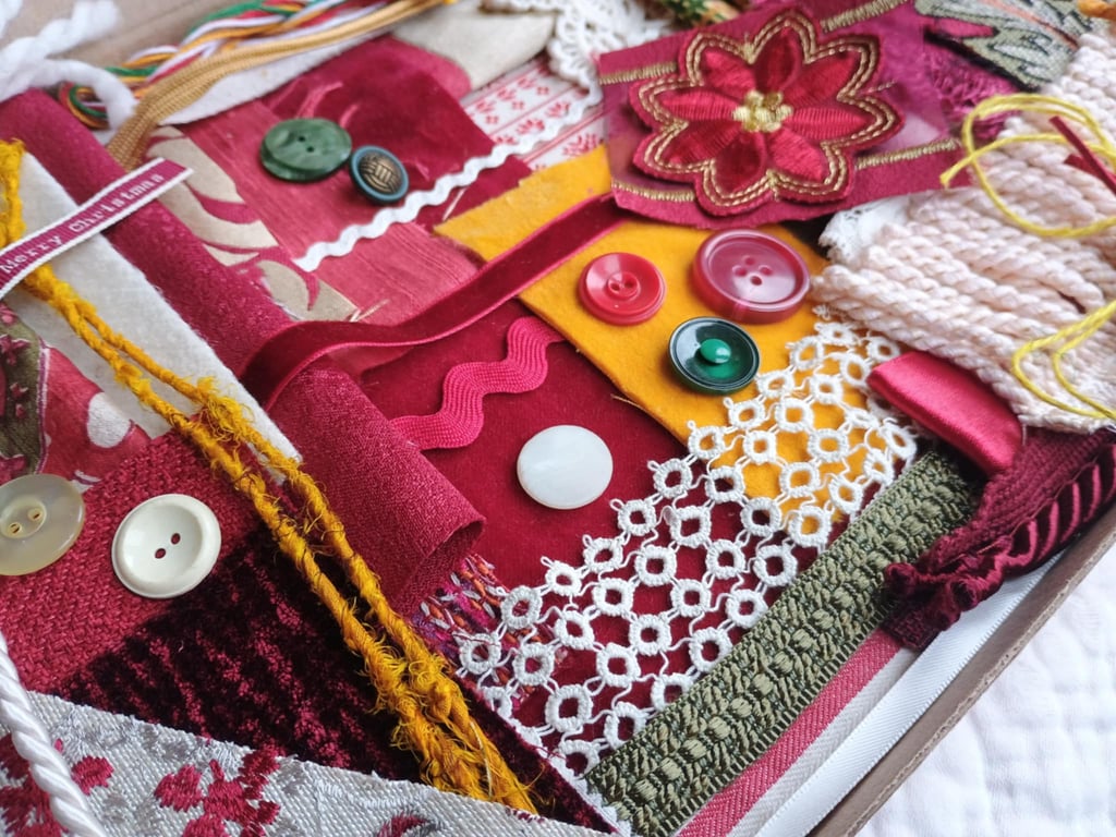 Red Velvet Christmas Slow Stitching Kit large - vintage and reclaimed textiles