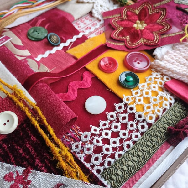 Red Velvet Christmas Slow Stitching Kit large - vintage and reclaimed textiles