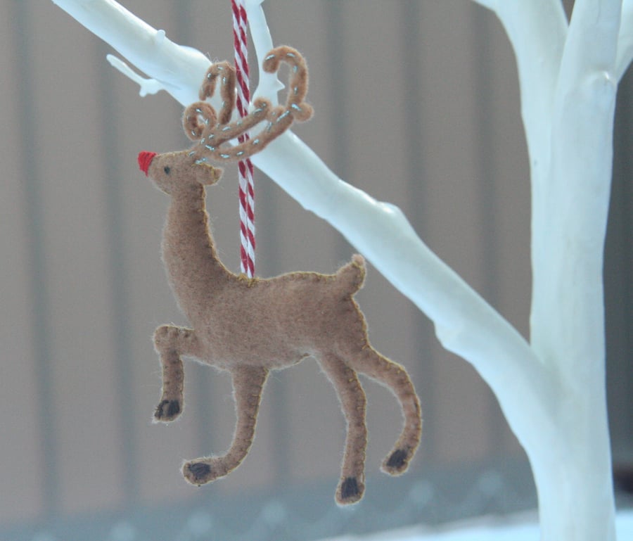 Small Felt Reindeer Hanging Christmas Tree decoration