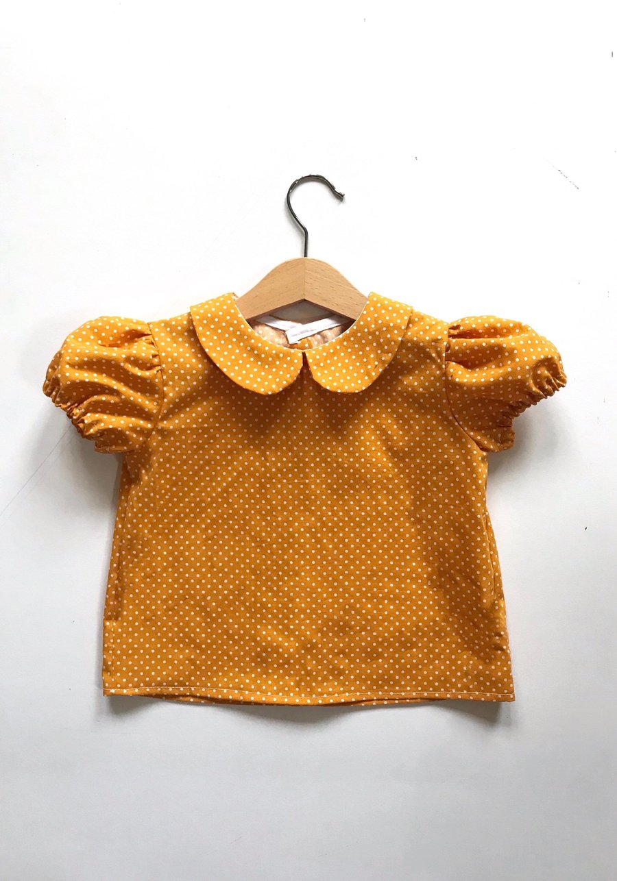 Mustard Girls Shirt - Baby Girls Shirt - Blouse for Girl - Peter Pan Collar Top 