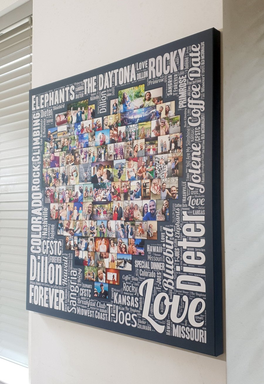 Work Leaving Gift - Word Art Heart Shape Collage Canvas - Personalised Gift