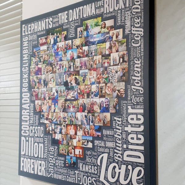 Work Leaving Gift - Word Art Heart Shape Collage Canvas - Personalised Gift