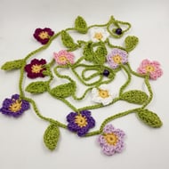 Crochet Flowers Garland in Purples, White and Pink