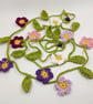 Crochet Flowers Garland in Purples, White and Pink