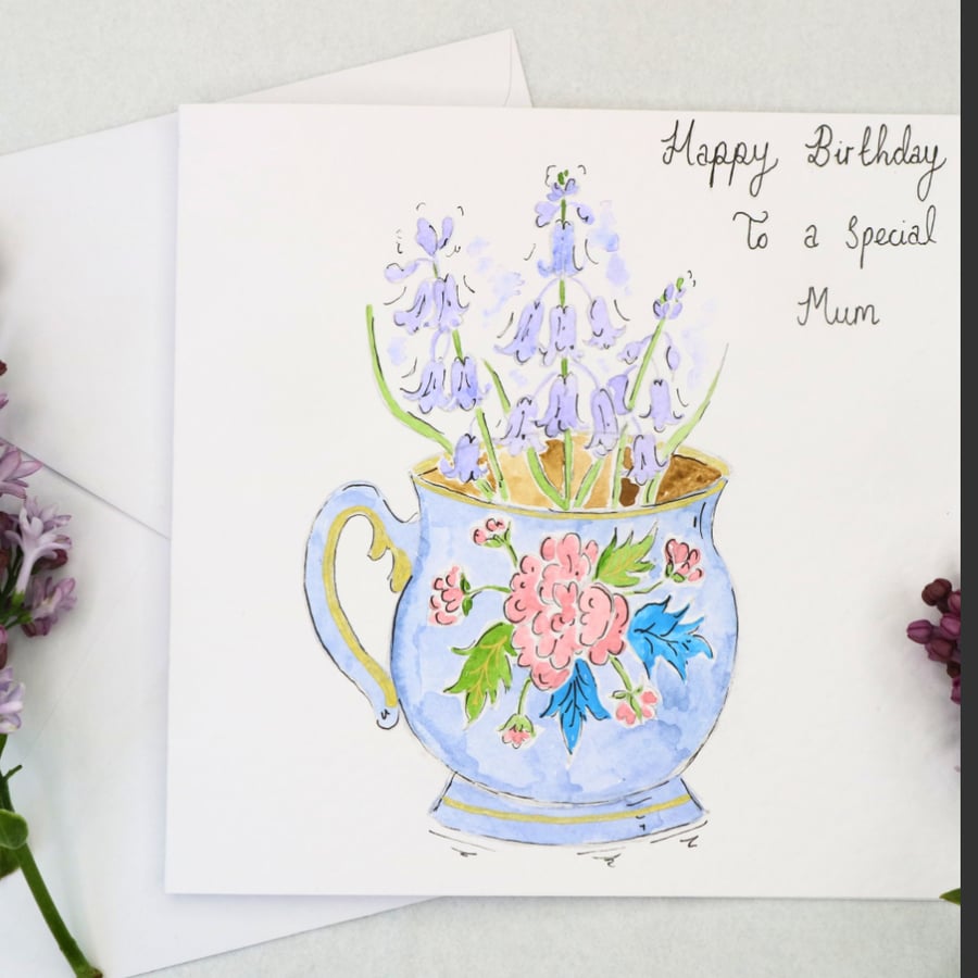 Bluebell hand-painted personalised Mother's day, Birthday card