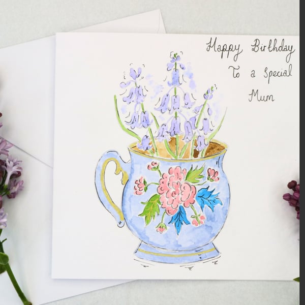 Bluebell hand-painted personalised Mother's day, Birthday card