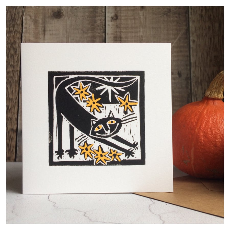 Lucky Black Cat Blank Greeting Card for Halloween