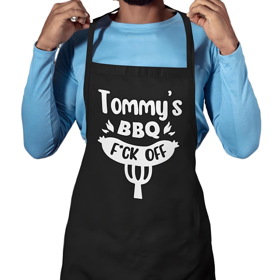 Personalised BBQ Apron - Personalised Name BBQ F ck Off - Funny Gift