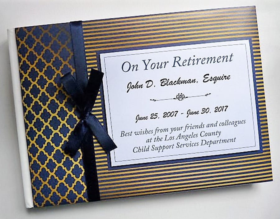 Navy blue and gold Retirement Guest book, retirement keepsake, gift