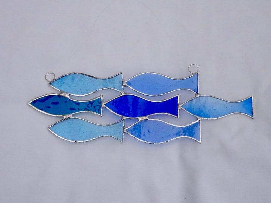 Stained Glass Shoal of 7 Fish Suncatcher Blue... Folksy