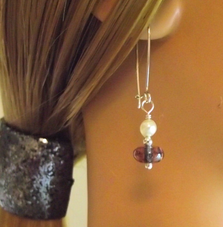 Freshwater Pearl and purple quartz earrings Sterling Silver gemstone