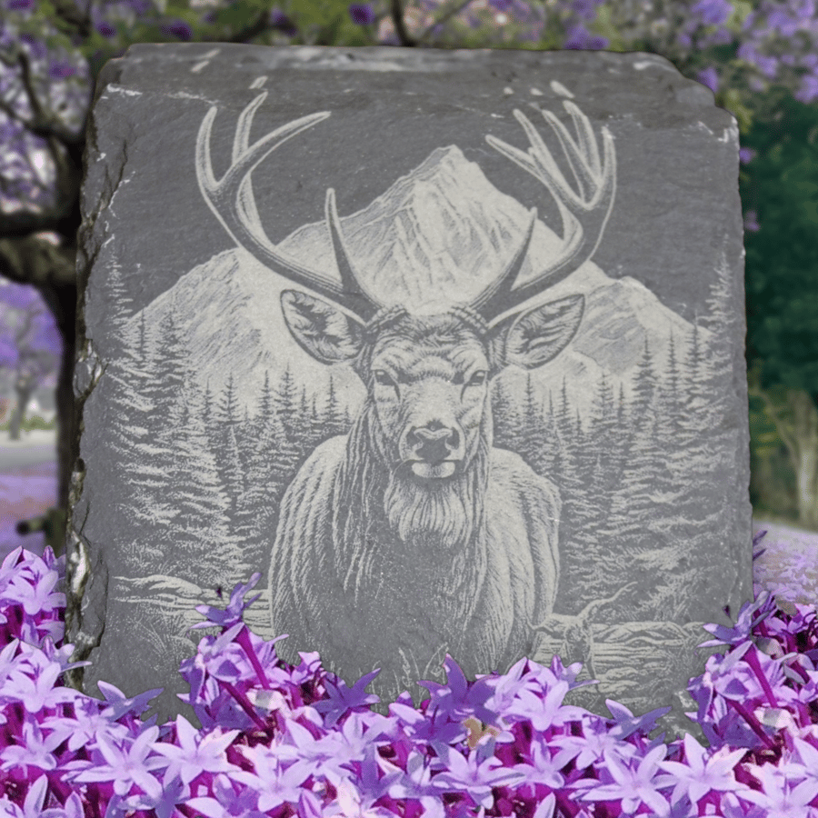 Laser engraved slate Highland stag 4 pack