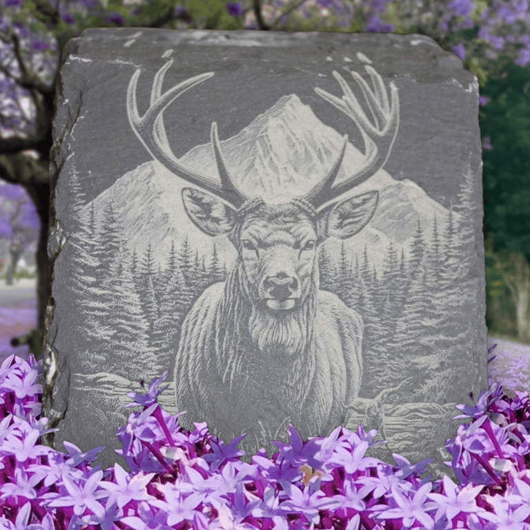Laser engraved slate Highland stag 4 pack
