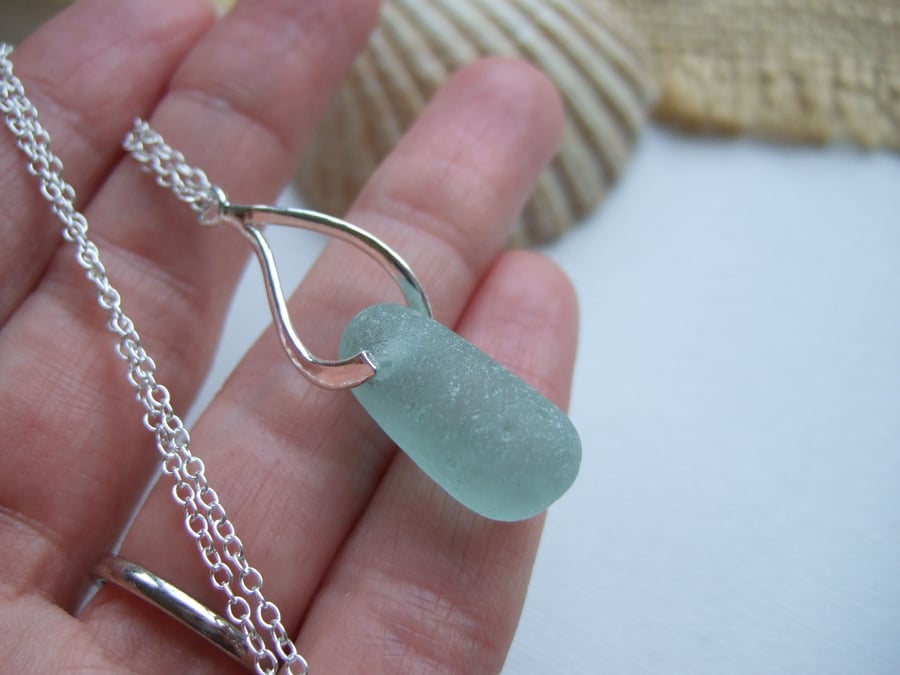 Sea glass stopper stem necklace, purist sea glass perfume bottle, drop shape