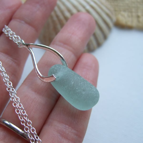 Sea glass stopper stem necklace, purist sea glass perfume bottle, drop shape