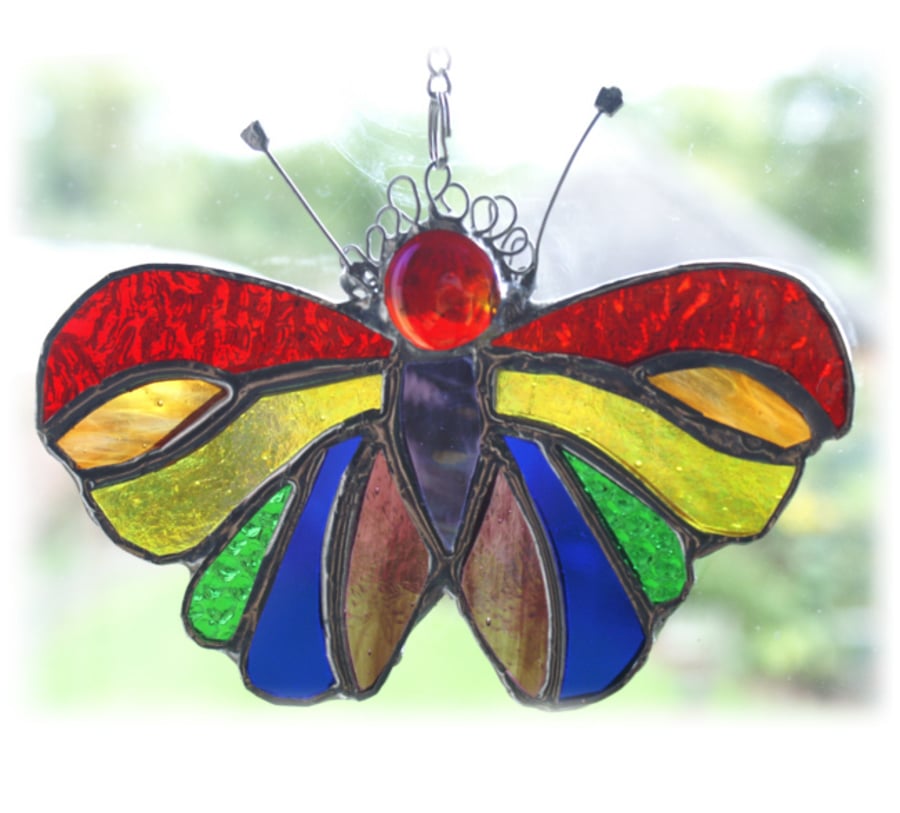 Butterfly Suncatcher Stained Glass Rainbow Handmade 046