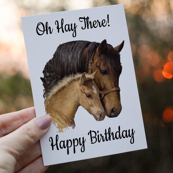 Horse Birthday Card, Horse & Foal Birthday Card, Card for Birthday