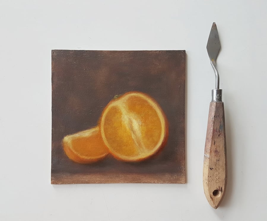Orange Original Oil Painting - Small Kitchen Still Life Art (5x5)