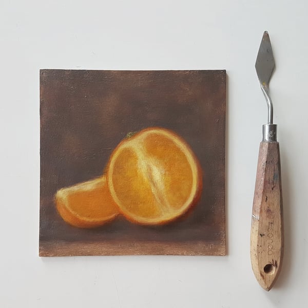 Orange Original Oil Painting - Small Kitchen Still Life Art (5x5)