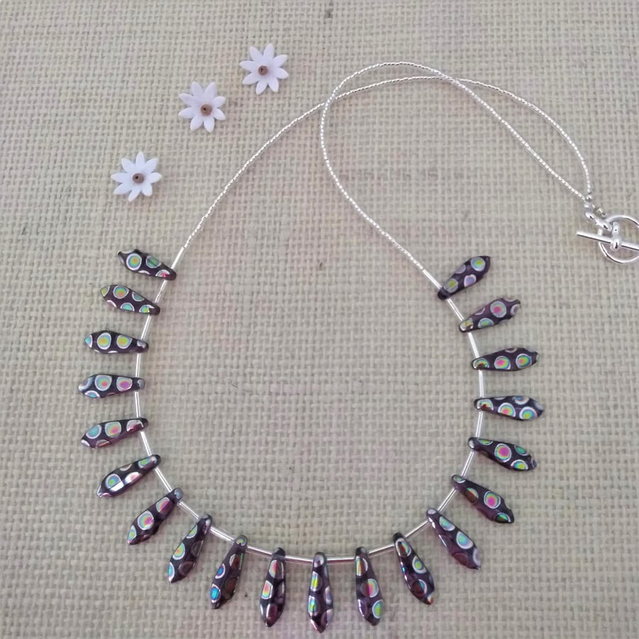 Peacock Dagger Glass Beaded Necklace