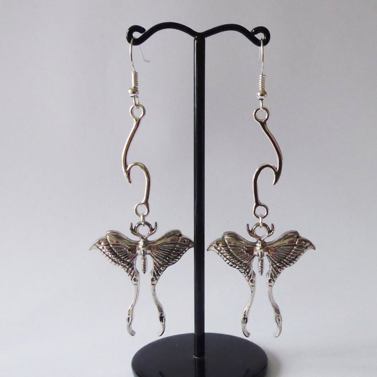  Luna Moth Earrings with Thorn & silver plated ear wires