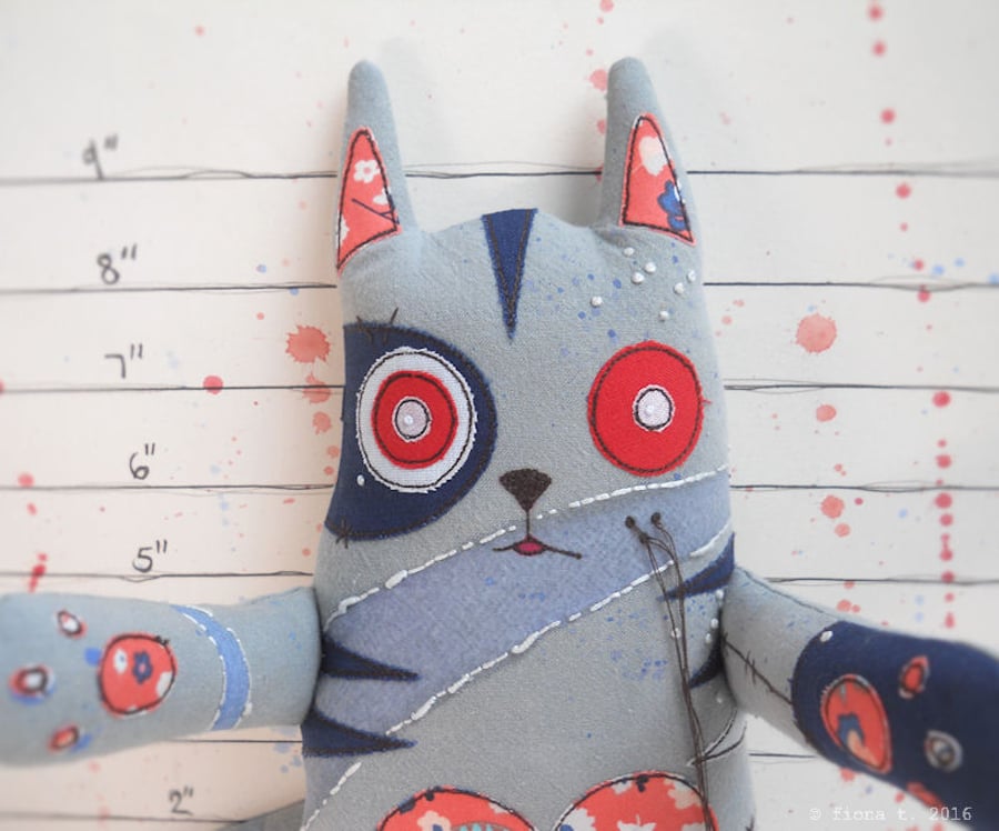 hand embroidered zombie kitten