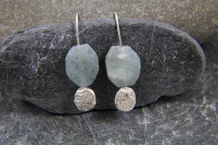 Aquamarine Gemstone and Sterling Silver Pebble Drop Earring