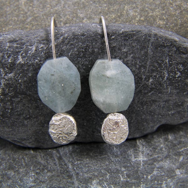 Aquamarine Gemstone and Sterling Silver Pebble Drop Earring