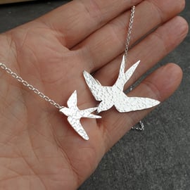 Sterling silver swallow necklace, Gift for bird lover, Wildlife jewellery