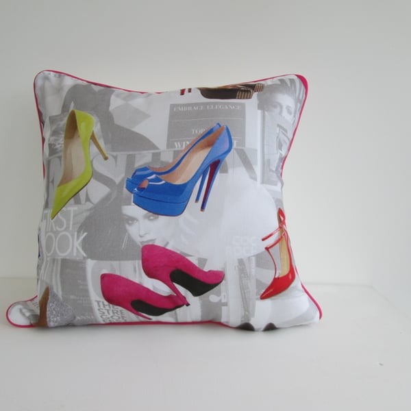 SALE Shoes  Cushion Cover with Pink or Red Piping