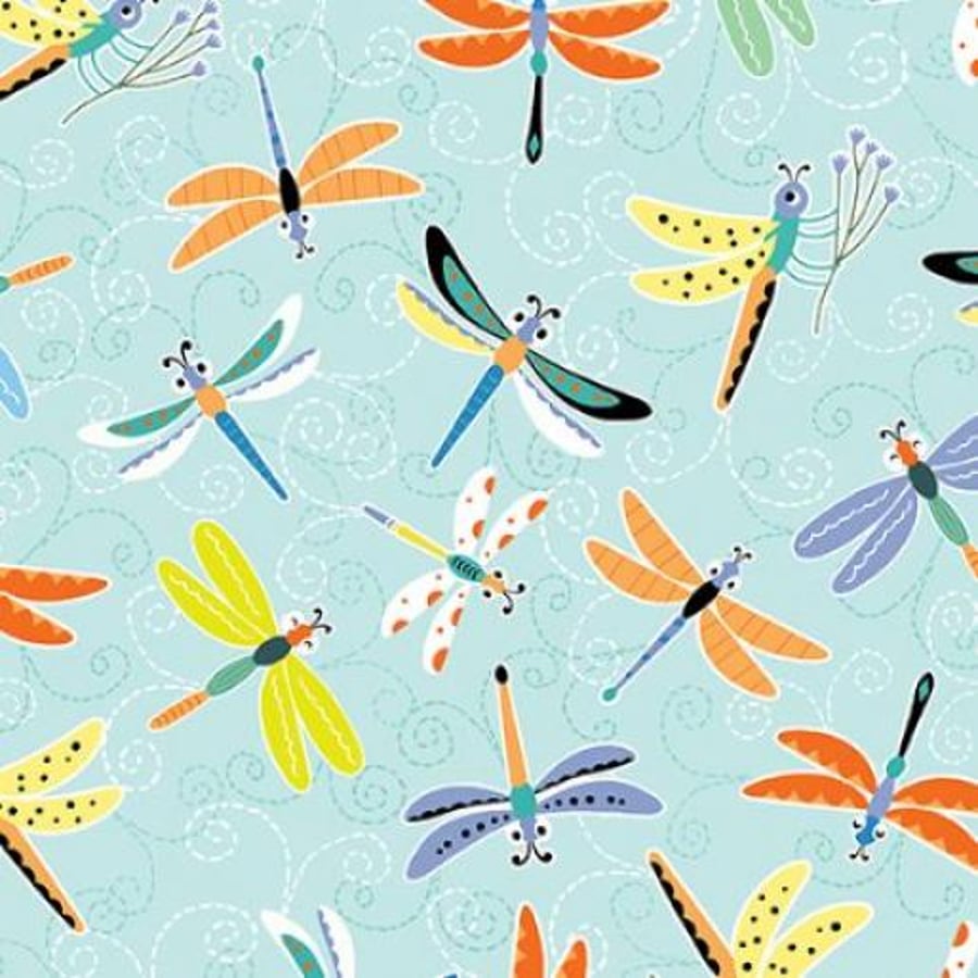 Toadily Cute Happy Dragonflies aqua - Benartex 