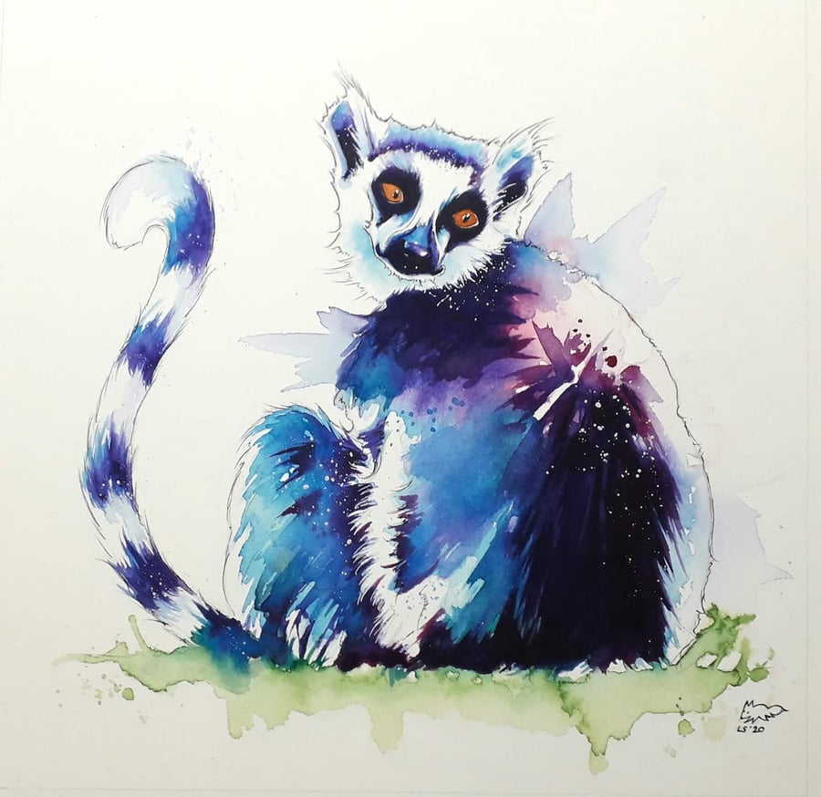Ring-Tailed Lemur, original watercolour painting 