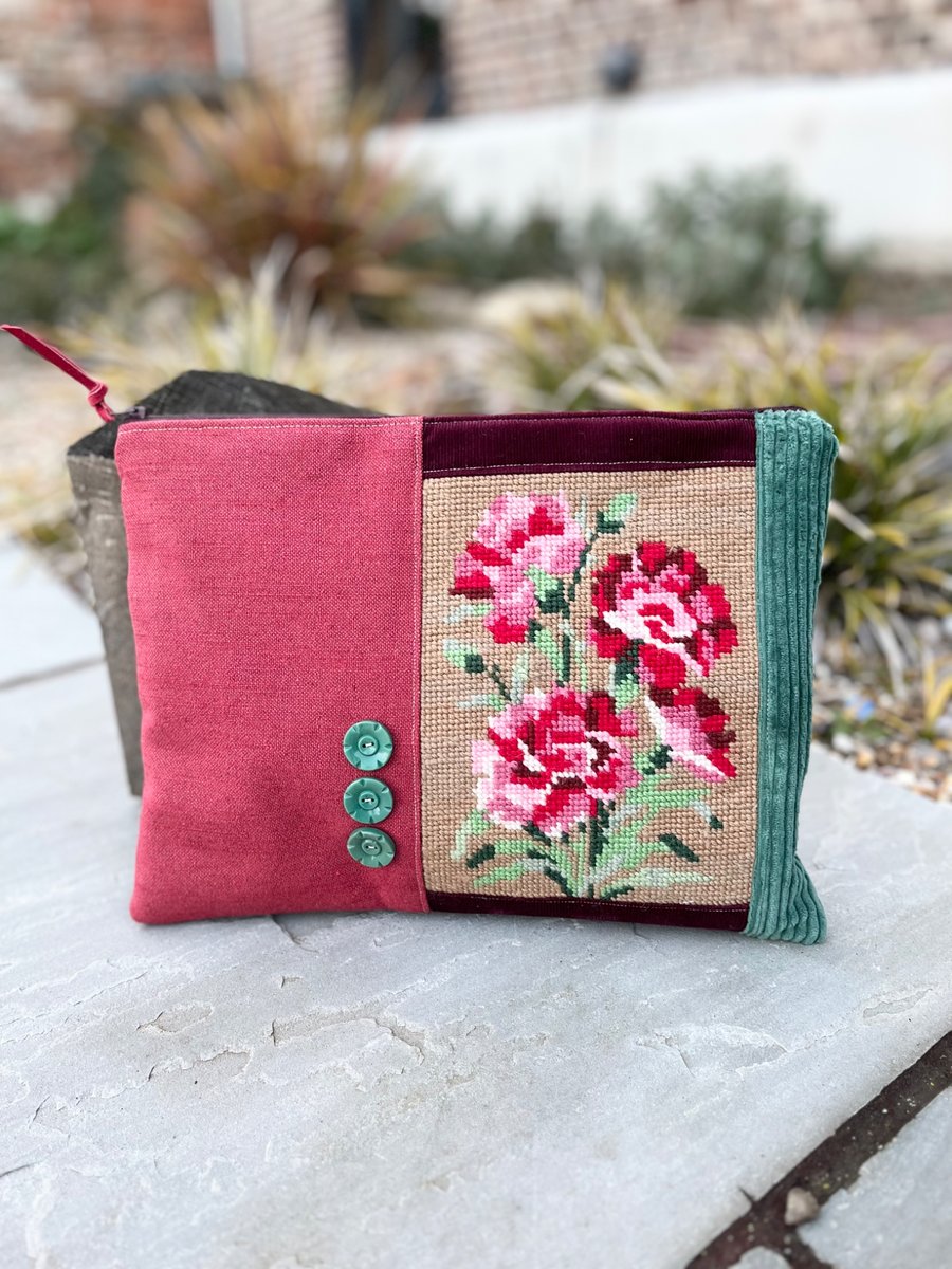 Repurposed Rose tapestry large soft pouch