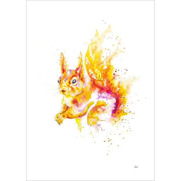 Squirrel watercolour print, painting, woodland, British wildlife