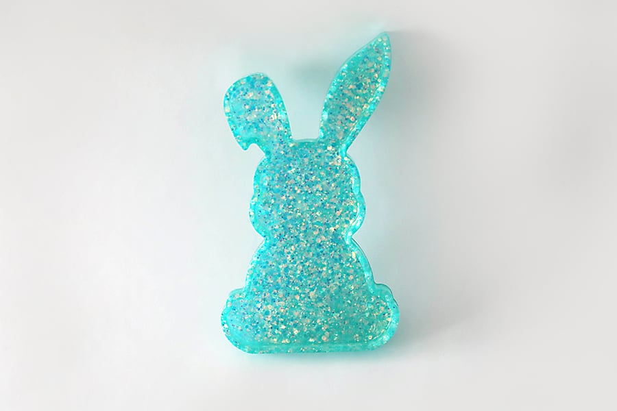 Aqua Blue Glitter Bunny Trinket Dish, Holographic Resin Easter Decor, 