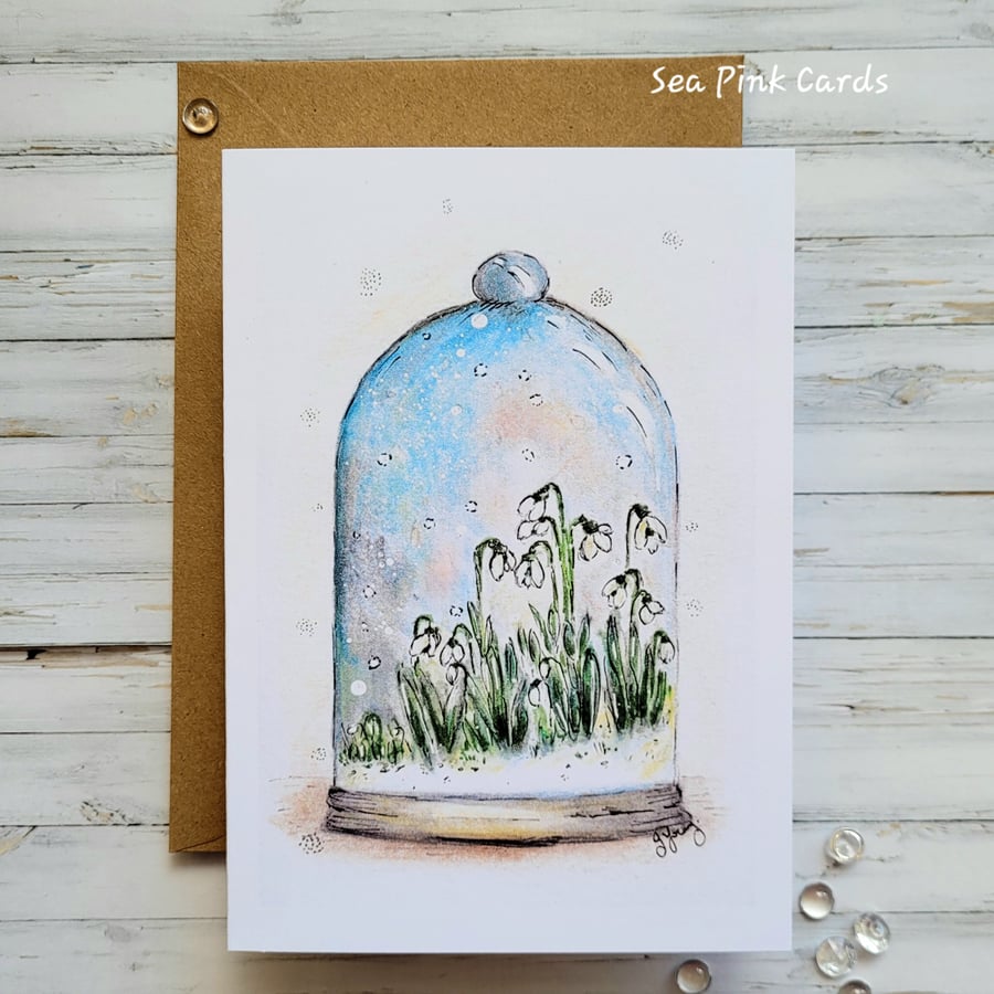 Snowdrops Blank Card - birthday, thanks, thinking of you, art greetings card