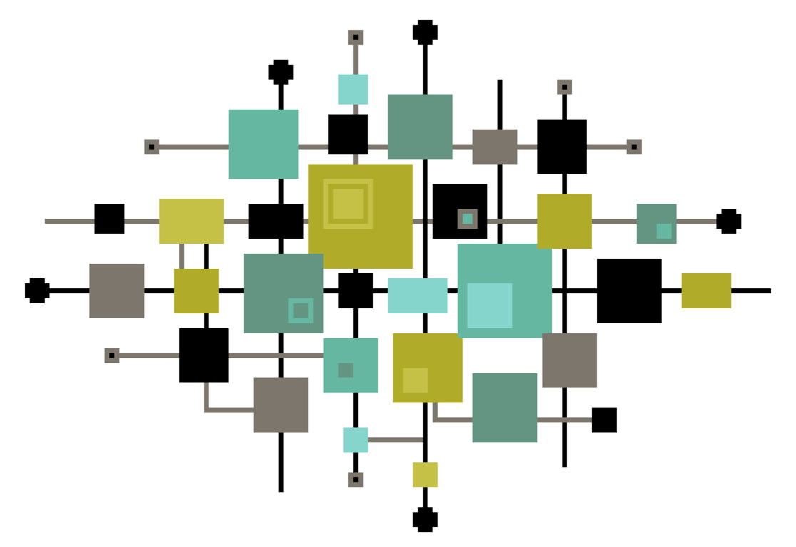 252A - Mid-Century Modern Squares Cross Stitch Pattern: Retro Art GREEN