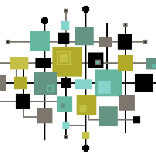 252A - Mid-Century Modern Squares Cross Stitch Pattern: Retro Art GREEN